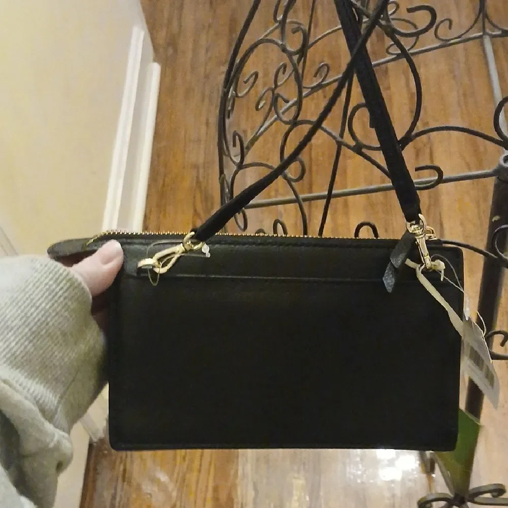 Kate Spade Black Textured Crossbody Bag with Gold Detail